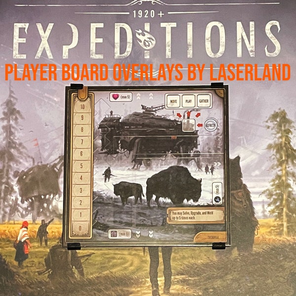 Expeditions: Set of 2 or 5 Player Board Acrylic Overlays with 3d-printed riser for tucked cards - Great Upgrade to your game!