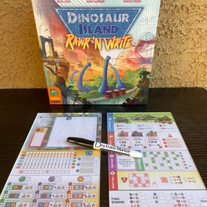 Premium Dry Erase Score Sheet for &quot;Dinosaur Island Rawr &#39;N Write&quot; Board Game -- Sturdy Acrylic!