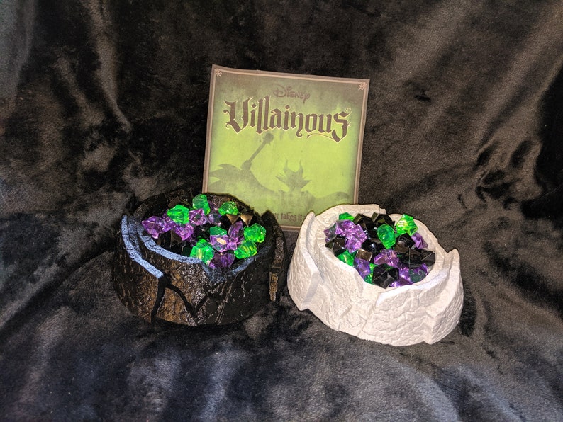 Disney Villainous black and marble cauldron and power crystals by LaserLand.