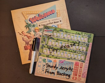 Welcome To Board Game: Acrylic Dry Erase Score Sheet with Marker (including all expansions)
