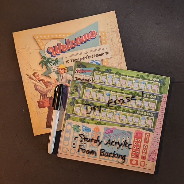 Welcome To Board Game: Acrylic Dry Erase Score Sheet with Marker (including all expansions)