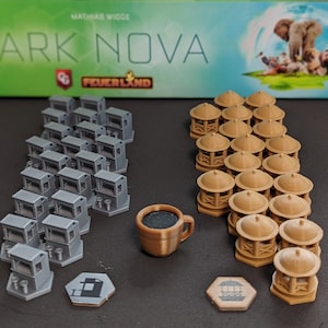 41-piece Upgrade Set for Ark Nova (20 Pavilions, 20 Kiosks, & 1 Coffee Break Cup)