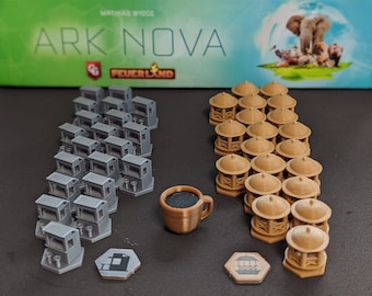 Ensemble de mise à niveau de 41 pièces pour Ark Nova (20 pavillons, 20 kiosques et 1 tasse de pause-café)