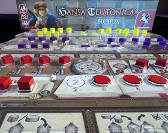 Hansa Teutonica: Set of 5 Player Board Acrylic Overlay Upgrades -- Keep those cubes from moving around!