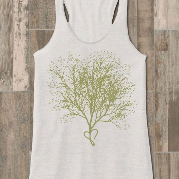 Tank Tops for Women-Heart Tree Art-Racerback Tank-Heathered White Tanks-Activewear Tops-Yoga Tank Tops-Workout Clothes-Gym Tank Top