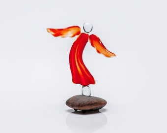 Easter Red Glass Angel Statue / Lampwork Guardian Ornament / First Communion , Baptism Gift