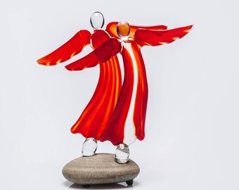 Red Glass Angels Sculpture |  Wedding Anniversary Gifts | Handmade Home Decor