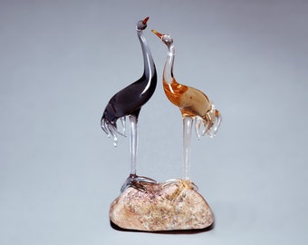 Glass birds figurine | Gray pink glass birds | Bird lover's gift | Couples gift | Anniversary gift | Blown glass birds | Wedding gift
