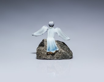 Sitting White Glass Christmas Angel Figurine / Gift for Mom / First Communion / Baptism / Grief & mourning