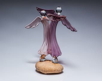 Purple Glass Statue  | Angels Couple Figurine | Parents of the Groom , Crystal Wedding Anniversary Gift