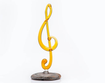 Gold Yellow Glass Treble Clef Statue / Music School Graduation Gift