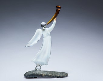 Glass Angel Figurine with Trumpet / Christmas Decoration /Baptism /First Communion Gift