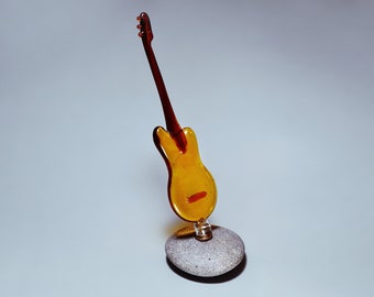 Lampwork Glass Guitar Figurine / Handmade Music Lover Gift / Guitar Miniature