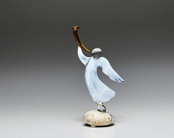 White Glass Easter Angel Figurine with Horn  / Confirmation / First Communion  Gift / Handmade Glass Ornament