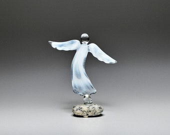 Lampwork White Glass Angel Figurine | Guardian Angel , Baptism, New Baby , Mother Memorial Gift