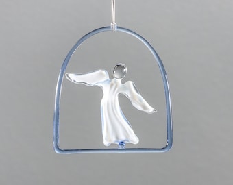 Hanging Glass Angel Ornament / White Glass Sun Catcher / Christmas Decoration