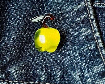 Yellow glass apple brooch / Vegans glass jewelry / Apple miniature accessory gift for mom / Tutti frutti jewelry / Glass foodie gift idea