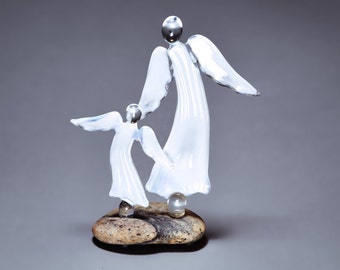 Two glass angels statue on the stone / Guardian angel sculpture / Spirituality gift for mom, grandma / Mother memorial gift / Sympathy gift