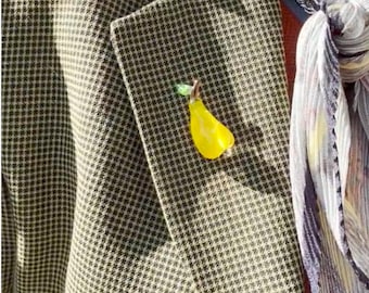 Lampwork Glass Pear Brooch, Yellow Fruit Pin