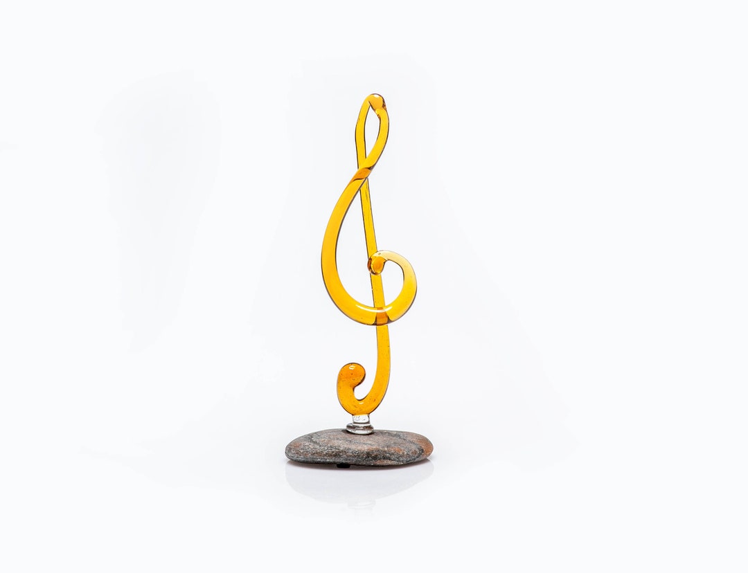 Gold Yellow Glass Treble Clef Statue / Music School Graduation Gift / Music Symbol Glass