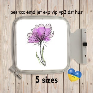Roze aquarel bloem machine borduurwerk ontwerp overzicht regenboog bloem silhouet Instant Download bloemen borduurwerk wilde bloem Design
