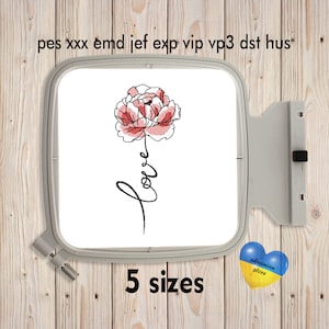 Rode Pion machine borduurwerk ontwerp aquarel bloem bloem silhouet Instant Download bloemen borduurwerk zomertuin wilde bloemen ontwerp