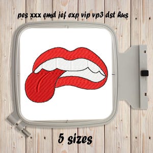 Lips with tongue Embroidery design 5 sizes Embroidering fill Stitch Machine embroidery design Lips Teeth Mouth Valentines Instant Download