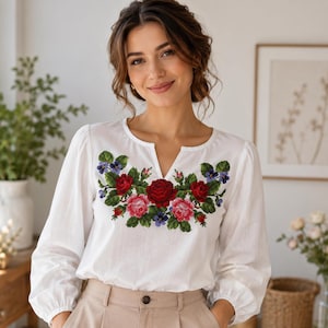 Large Floral Border Machine Embroidery Design Rose and Violet Embroidery Design Vintage Flower Border Embroidery for Blouse Table Runner