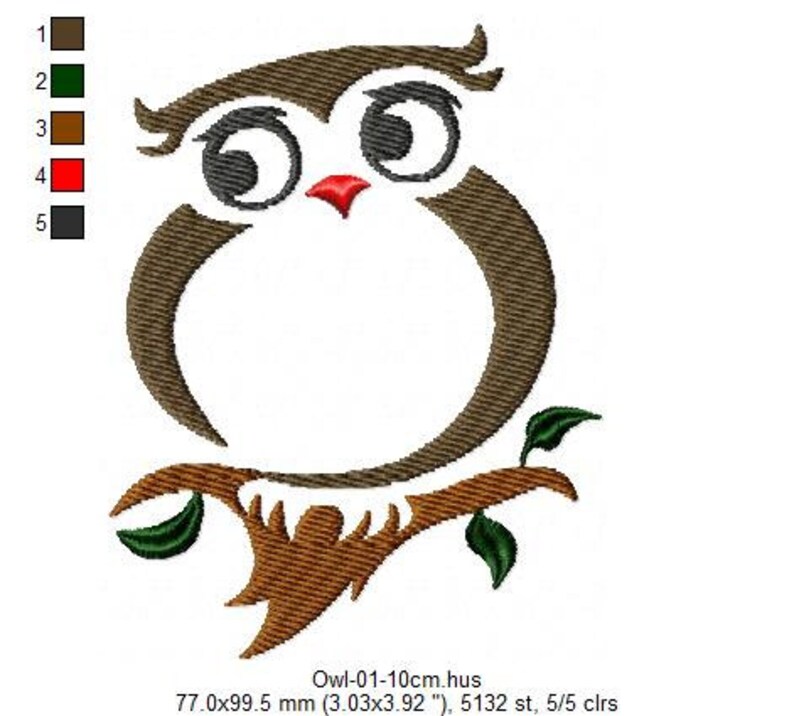 Owl Machine Embroidery Design Bird Embroidery Design Filled - Etsy
