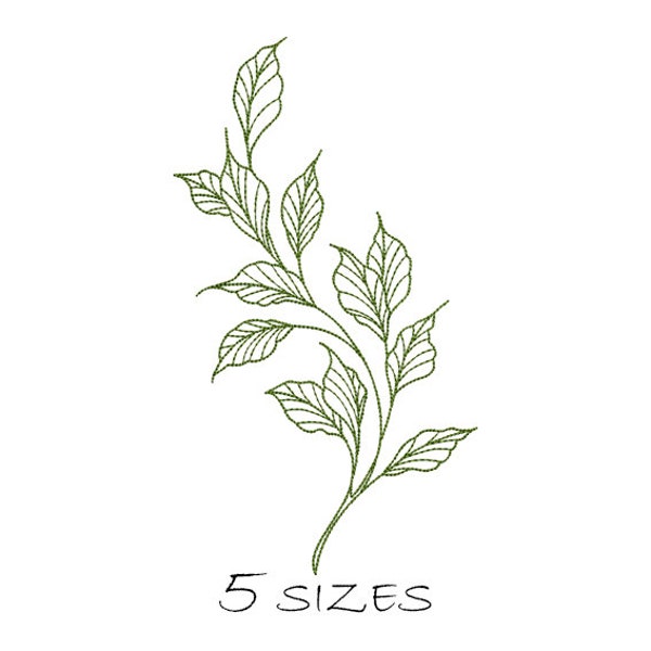 Leaves Branch, Machine Embroidery Design, Green Leaf Silhouette, Outline, Summer Garden, Instant Download, Monochrome Sketch design