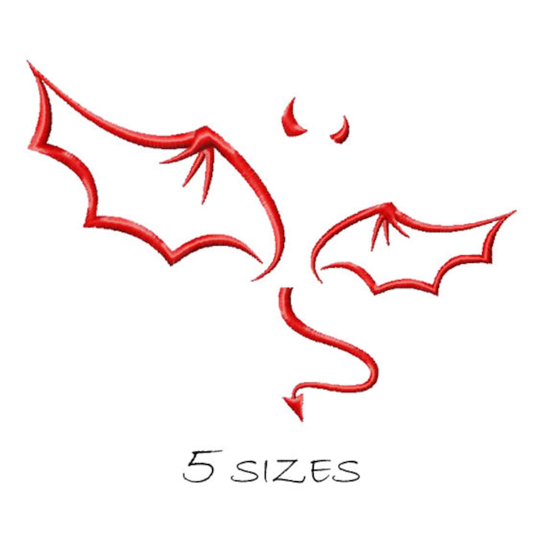 Devil Embroidery Design 5 Sizes Wings Horn Tail Monochrome Embroidering