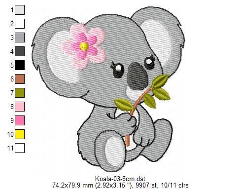 Koala 3 Machine Embroidery Design Cute Forest Animals Instant - Etsy