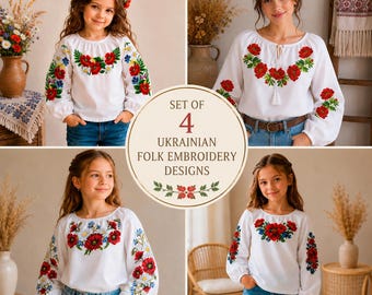 Ukrainian Machine Embroidery Design Set Folk Embroidery Bundle Vyshyvanka Floral Embroidery Files Digital Download 4 Designs