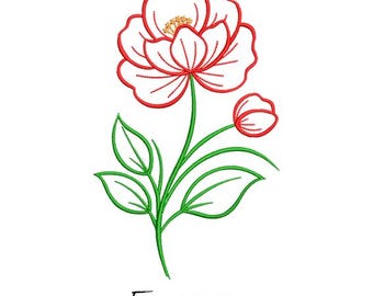 Watercolor Flower, Machine Embroidery Design, Red Poppies, Flower Silhouette, Instant Download, Floral Embroidery, Wild Flower Design