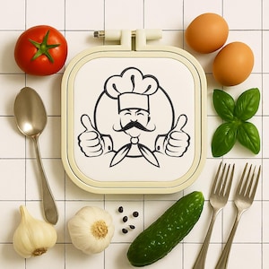 Chef Thumbs Up Machine Embroidery Design Funny Kitchen Chef Logo Pattern Instant Download Embroidery File