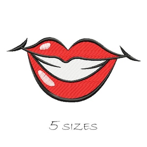 Smile Lips #9 embroidery design 5 sizes Embroidering fill Stitch Machine embroidery design Lips Teeth Mouth Valentines Instant Download