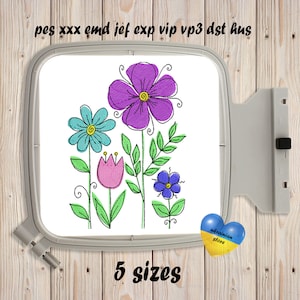 Aquarelbloemen, machineborduurwerk, regenboogkamille, bloemsilhouet, instant download, bloemenborduurwerk, ontwerp wilde bloemen