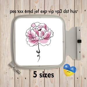 Roze Pion aquarel bloem machine borduurwerk ontwerp bloem silhouet Instant Download bloemen borduurwerk zomertuin wilde bloemen ontwerp
