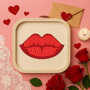 Diseño de bordado de labios glamurosos, 5 tamaños, relleno de bordado, puntada, diseño de bordado a máquina, labios, beso, San Valentín, descarga instantánea