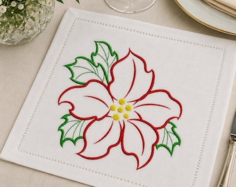 Poinsettia Machineborduurontwerp Vrolijk kerstfeest Instant Download bestanden Kerstontwerp Kerstmis rode bloem groene bladeren 5 maten