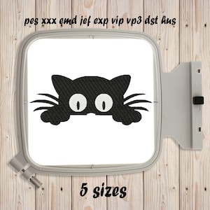 黒猫のシルエット #9、機械刺繍デザイン、5 サイズ、動物デザイン、即時ダウンロード、フィルステッチ、黒猫のアウトライン、モノクロ