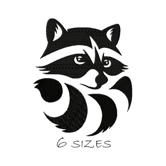 Raccoon Silhouette #2, Machine Embroidery Design, 6 sizes, Animals Design, Instant Download, Fill Stitch, Raccoon outline, Monochrome