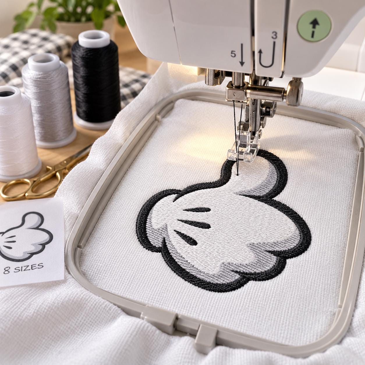 親指を立てたミッキーの手刺繍デザイン、シンボル刺繍の塗りつぶし