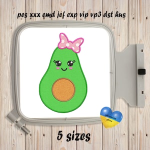 Avocado Applikation Maschinenstickerei Stickmuster Instant Download Fill Stitch 5 Größen Stickerei dekorative Ziergarten Sommer Waldbeere