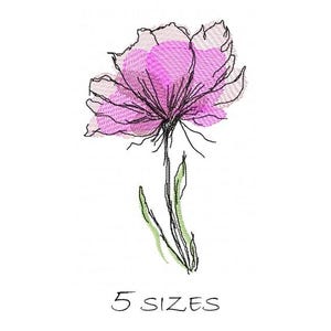 Pink Watercolor Flower Machine Embroidery Design Outline Rainbow Flower Silhouette Instant Download Floral Embroidery Wild Flower Design