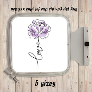 Lila Pion Machine borduurwerk ontwerpen aquarel bloem bloem silhouet Instant Download bloemen borduurwerk zomertuin wilde bloemen ontwerp