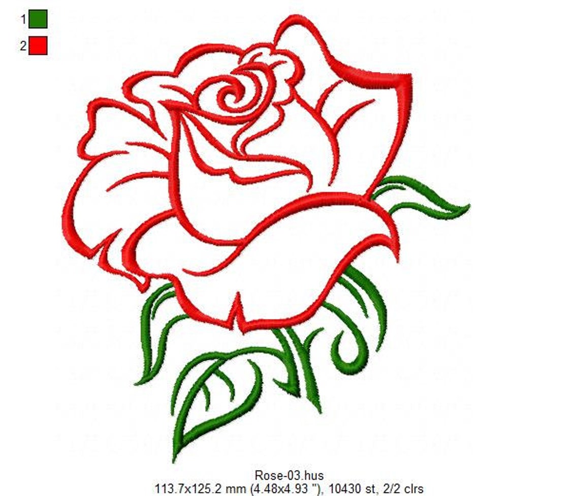 Red rose outline machine embroidery design 3 sizes instant  etsy