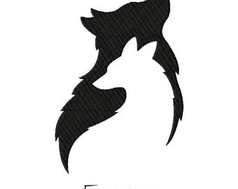 Pair of Wolves Machine embroidery design Animals Outline Instant Download Fill Stitch 5 sizes Embroidering Wildlife nature Woodland Nursery