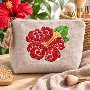 Elegant hibiscusborduurontwerp - Tropisch bloemenpatroon voor de borduurmachine, perfect voor zomerdecoratie, kleding, handdoeken en kussens. Verkrijgbaar in 5 maten.