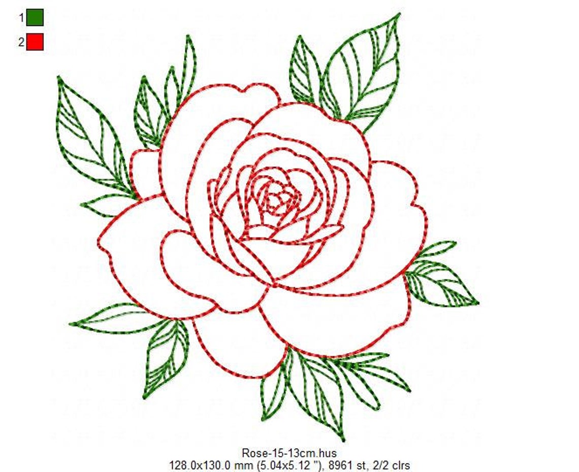 Red Rose Outline, Machine Embroidery Design, 5 Sizes, Instant Download ...